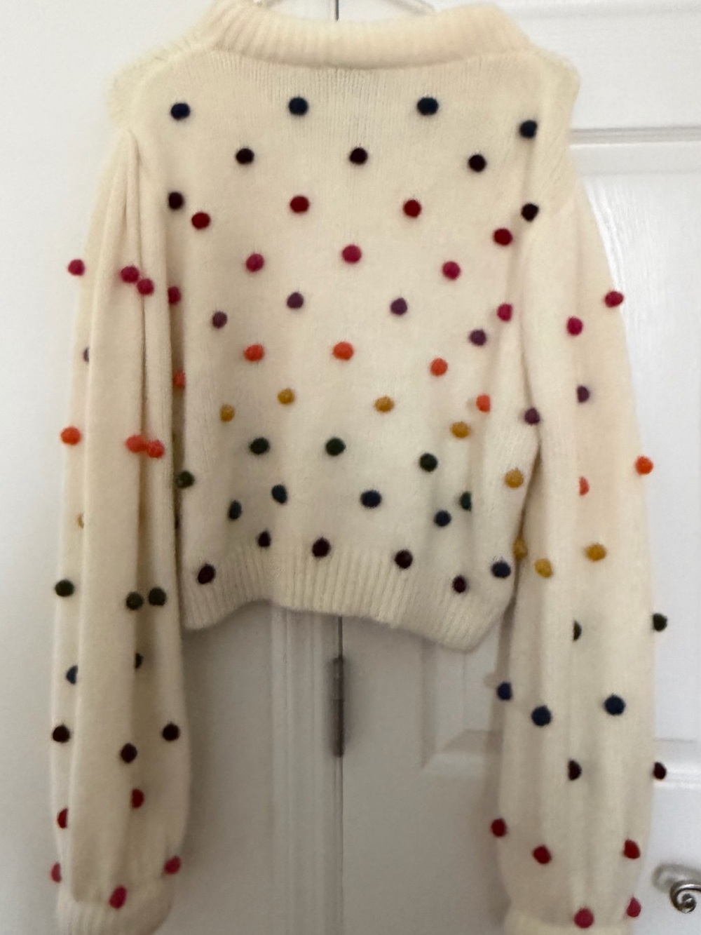 FARM Rio Cream Crewneck Sweater with Multicolor Pom-Poms